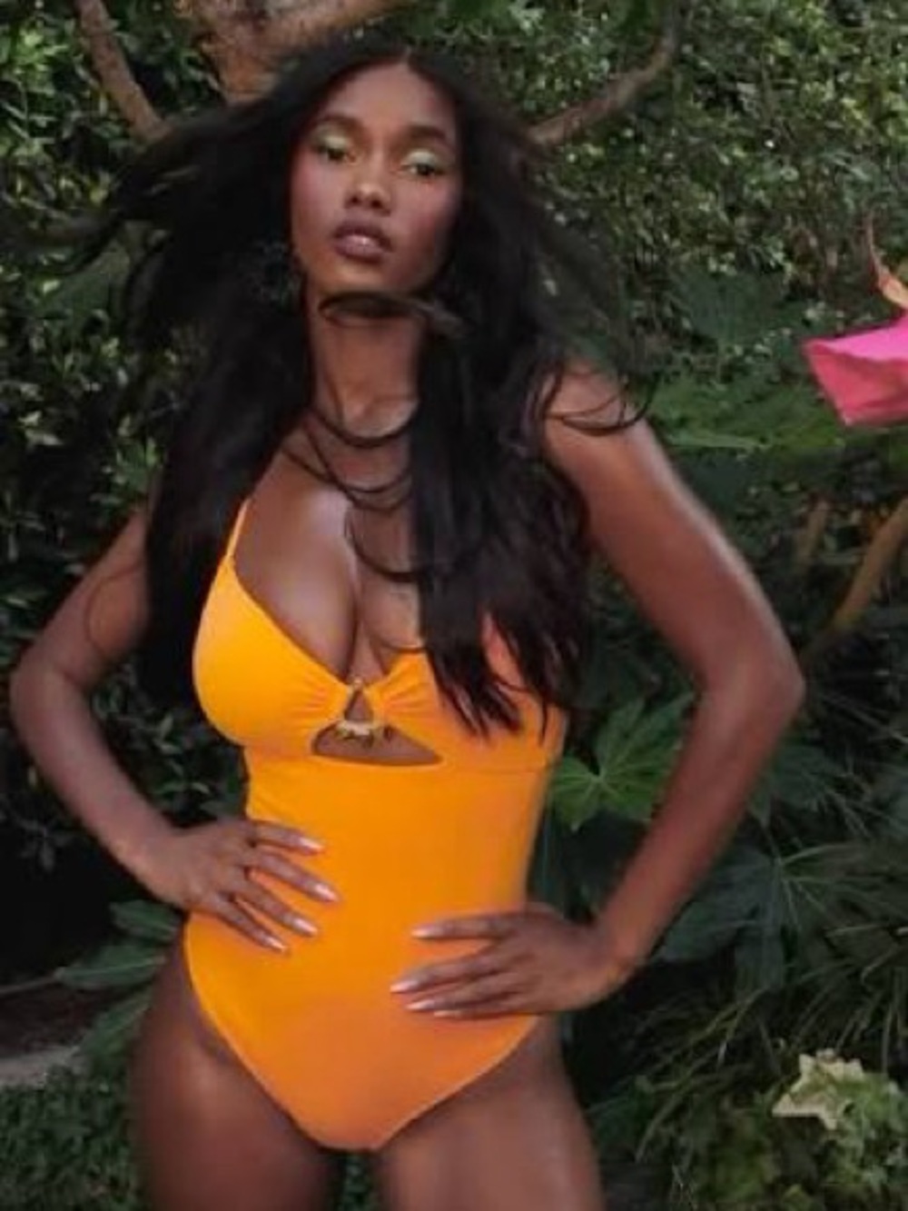 TA3 Jeweled Cut Out Orange Swimsuit